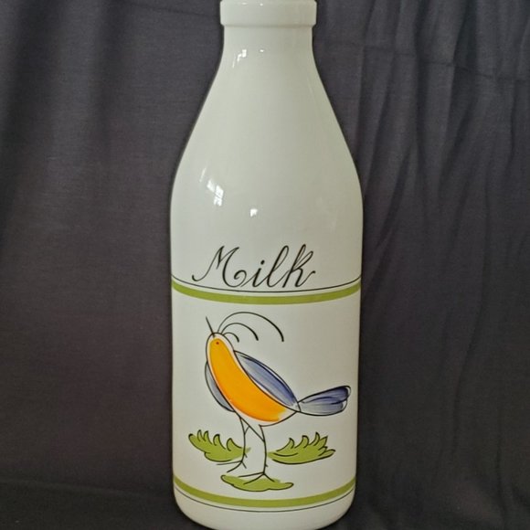 Egizia Opaque White Hand Painted Bird Glass Milk B - Picture 1 of 4